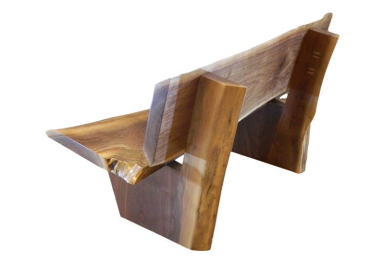 Bench Live Edge Slab Construction Dark Wood with Back Rustic Industrial