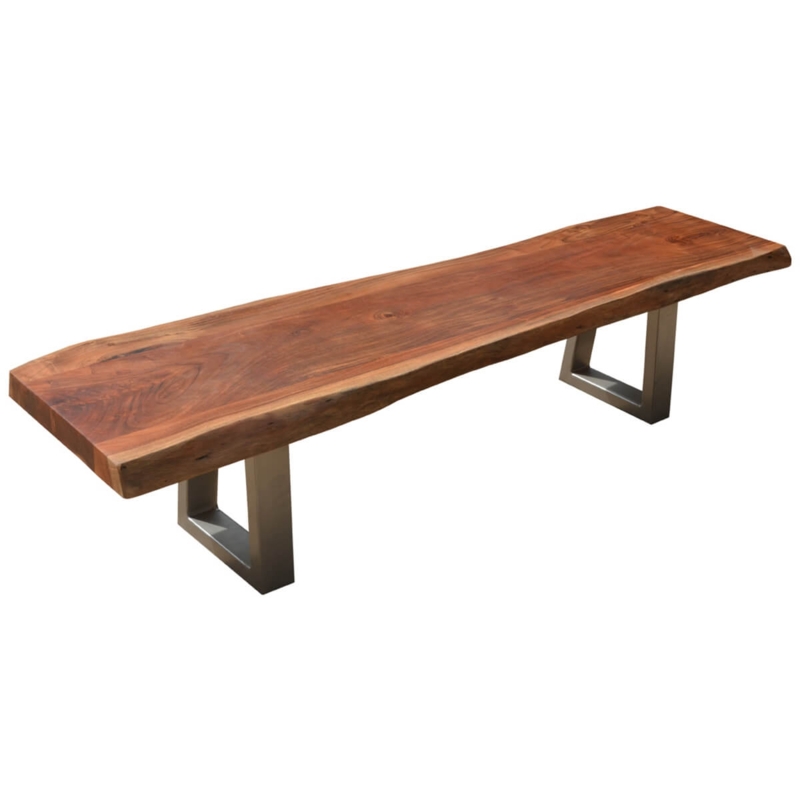 Bench Live Edge Thick Slab Top U-Shaped Metal Legs Modern Style