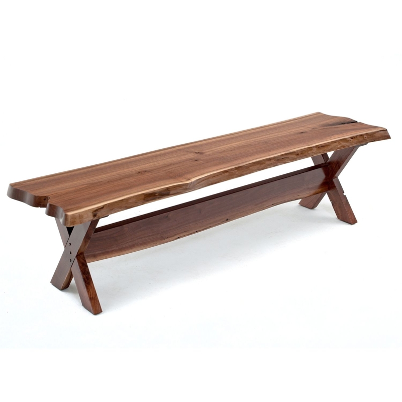 Bench Live Edge Thick Wood Slab with Industrial Metal U-Shaped Legs