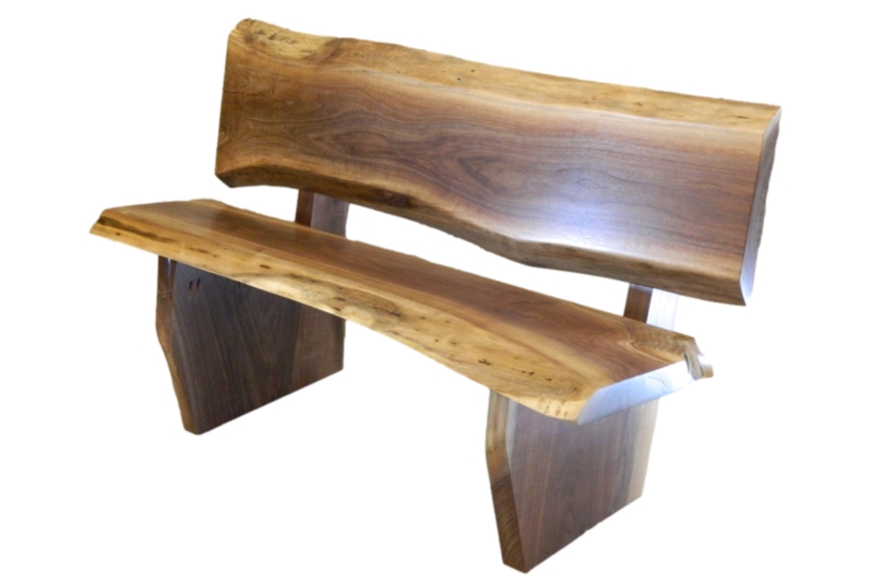 Bench Live Edge Wood Slab with Backrest and Metal Legs Rustic