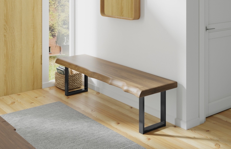 Bench Live Edge Wood Slab with Matte Black Hairpin Legs Rustic