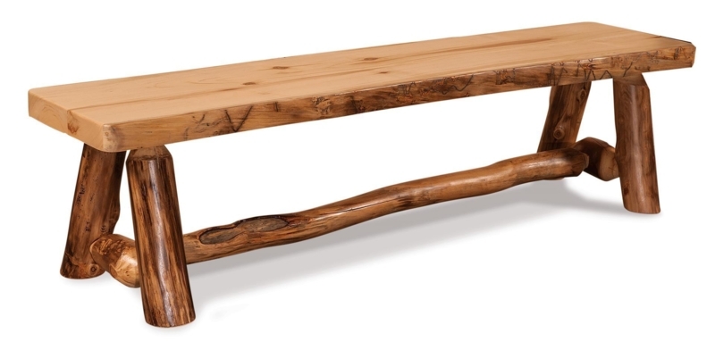 Bench Log Base Rustic Trestle Construction Backless Wood Toned