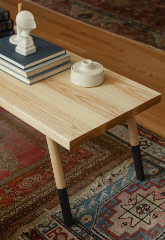 Bench Long Silhouette Tapered Legs Scandinavian Wood Styling