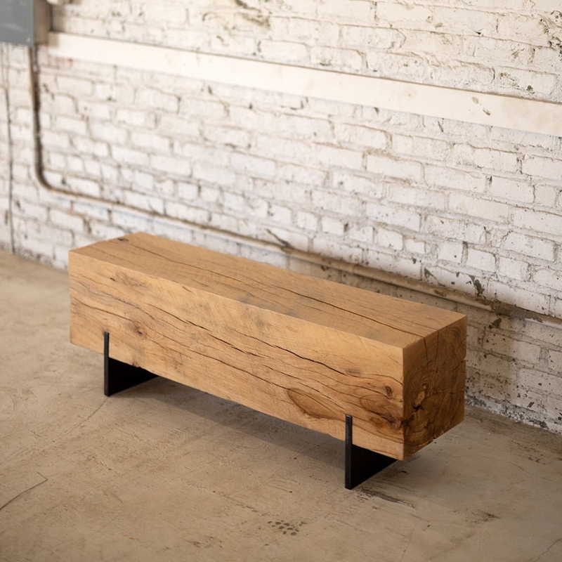 Bench Massive Timber Asymmetrical Steel Base Industrial Entry