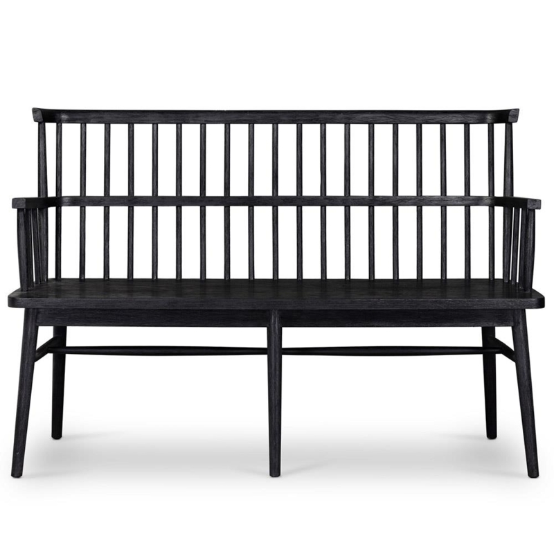 Bench Matte Black Finish Block Leg Silhouette Minimalist Modern