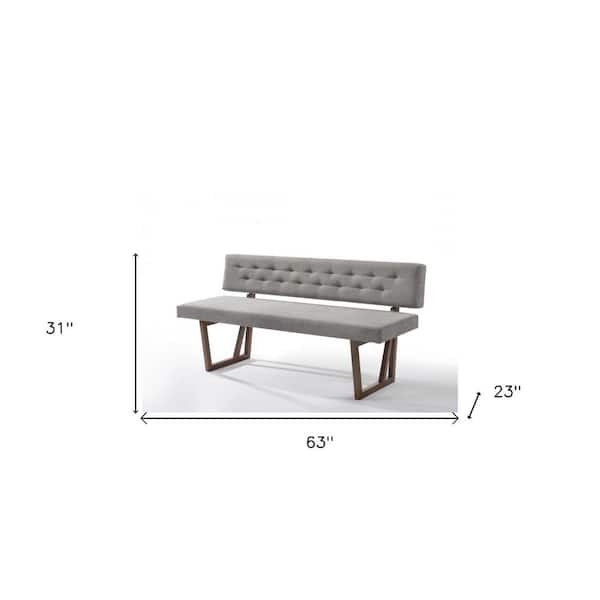 Bench Mid Century Modern Geometric Sled Legs Tufted Backrest Dark Wood
