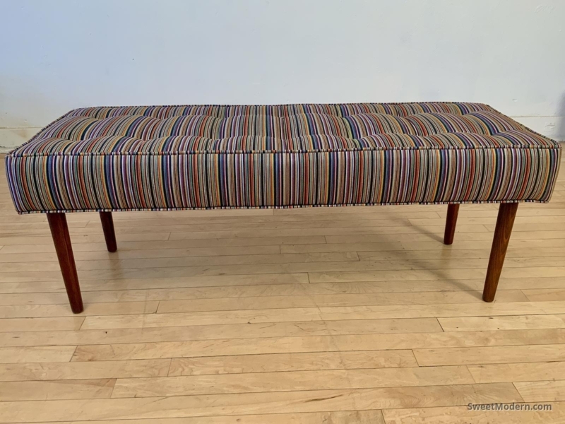 Bench Mid Century Modern Multicolor Striped Fabric Vintage Tapered Legs