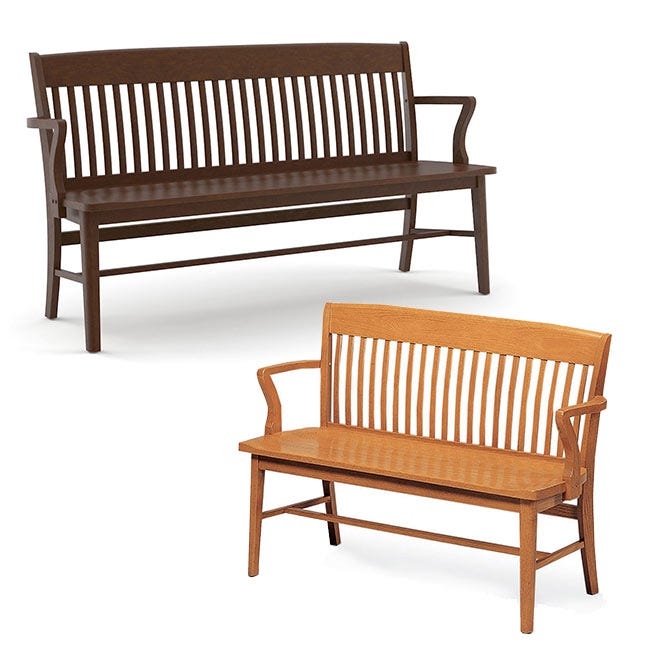 Bench Mission Style Oak Tone Slatted Back Armrests Craftsman Seating