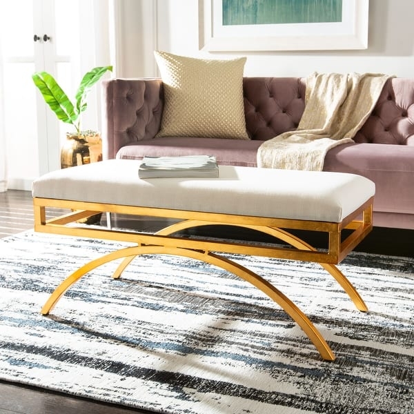 Bench Moon Arc Silhouette Gold Arched Base Beige Upholstered