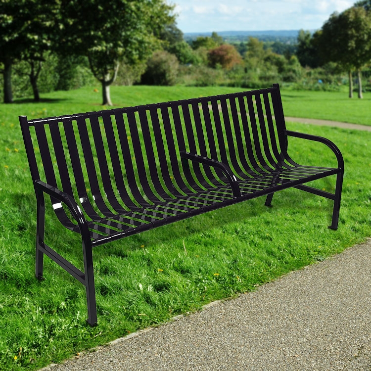 Bench Navy Blue Slatted Steel Central Divider Armrest Industrial