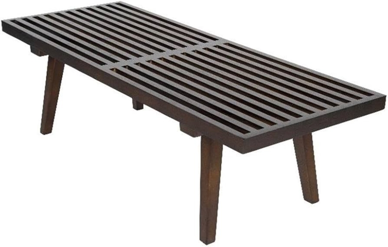 Bench on Platform Base with Dark Walnut Slatted Mid-Century Design