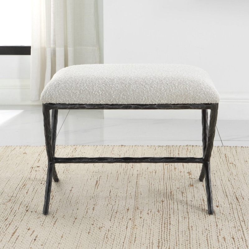 Bench Organic Modern Hand Forged Metal Frame Nubby Texture