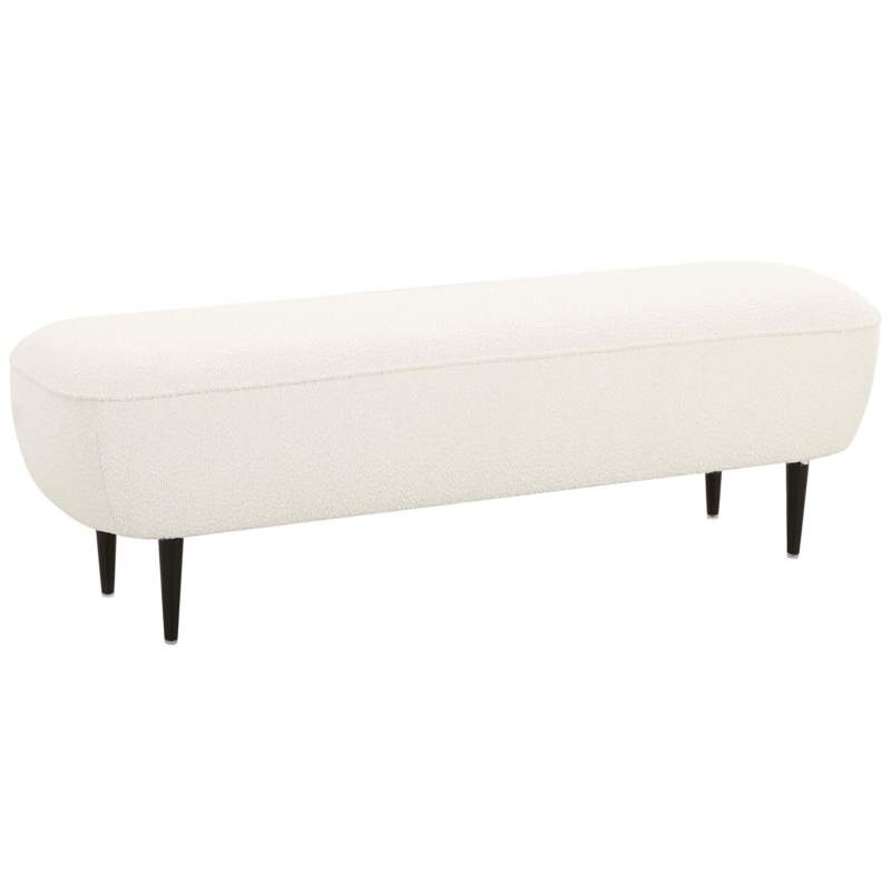 Bench, Pill Shape, Tapered Legs, Textured Boucle, Modern Style