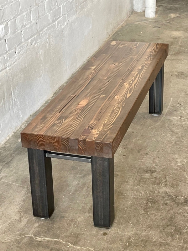 Bench Plank Legs Thick Slab Seat Walnut Brown Industrial Style