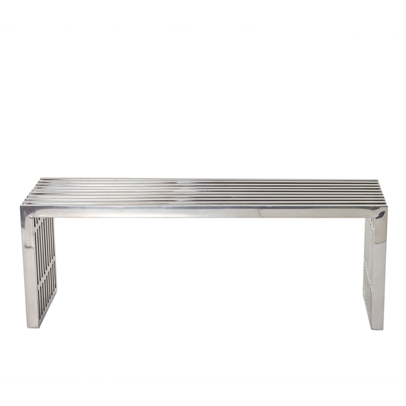 Bench Polished Metal Slat Seat Geometric Frame Design