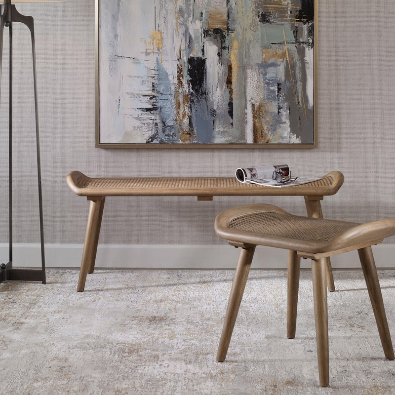 Bench Rattan Top Oak Frame Minimalist Scandinavian