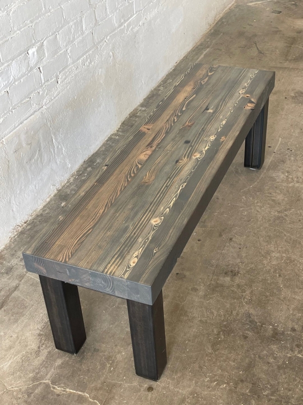 Bench, Reclaimed Wood Slab with Carbon Gray Stain