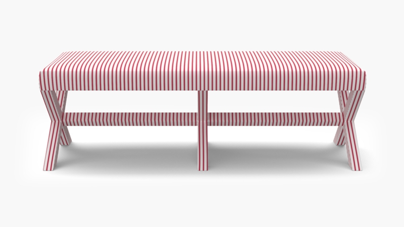 Bench Red Ticking Stripe, Black X-Frame Base Farmhouse Entryway Seat
