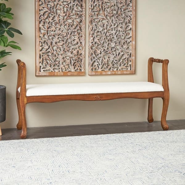 Bench, Rolled Arms, Cabriole Legs, Scalloped Apron, Traditional
