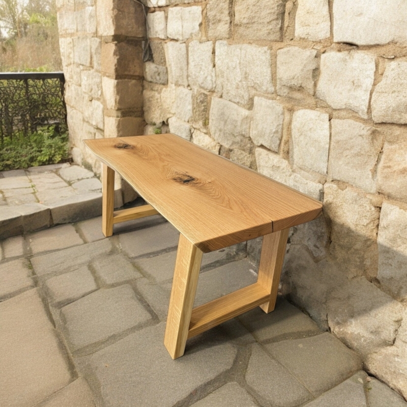 Bench Rustic Modern Live Edge Top U-Shaped Metal Legs Light Brown