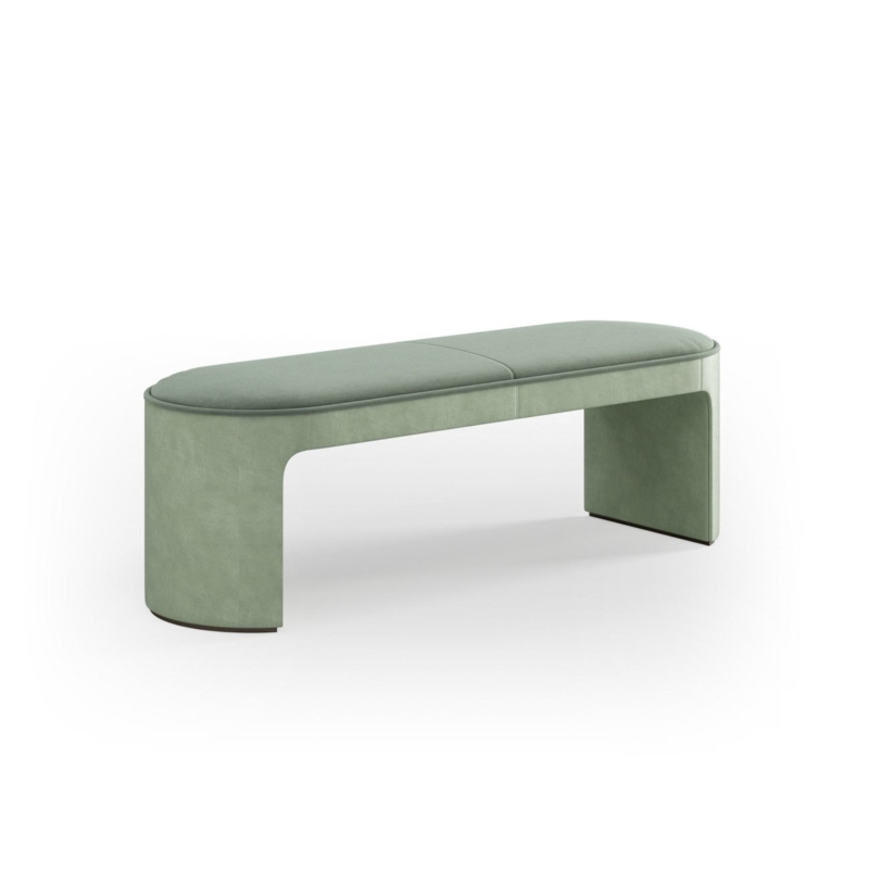 Bench Sage Green Waterfall Legs Pill Shaped Seat Minimalist