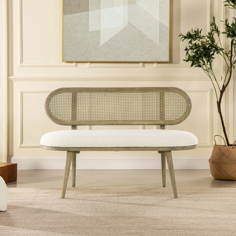 Bench Settee Cane Backrest Oval Silhouette Boucle Boho Style