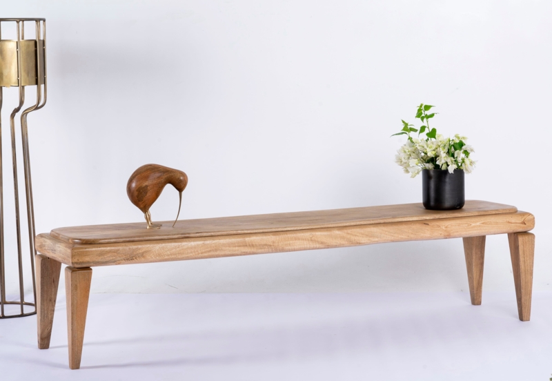 Bench Six Cylindrical Legs Rounded Edges Wood Scandi Outdoor