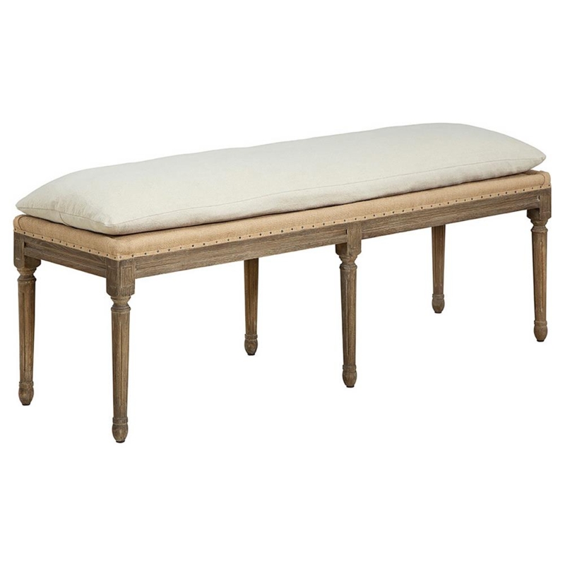 Bench Six Legs Nailhead Trim Weathered Wood French Country Seating