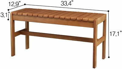 Bench Slatted Design Curved Arms H-Stretcher Support Oak Toned