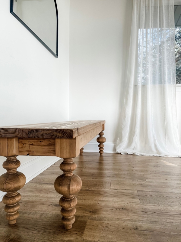 Bench Solid Natural Wood Backless Chunky Profile Minimalist Entryway