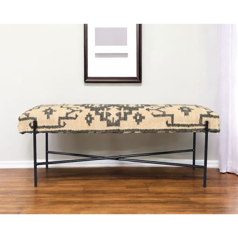 Bench Southwest Upholstery X-Brace Metal Base Cream Black