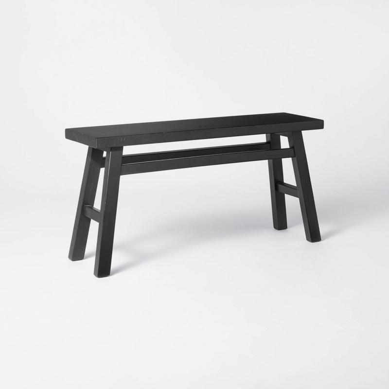 Bench Spindle Back Matte Black Finish Tapered Legs Modern Farmhouse