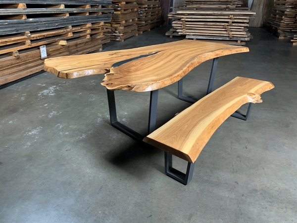 Bench Splayed Legs Live Edge Organic Silhouette Black Metal