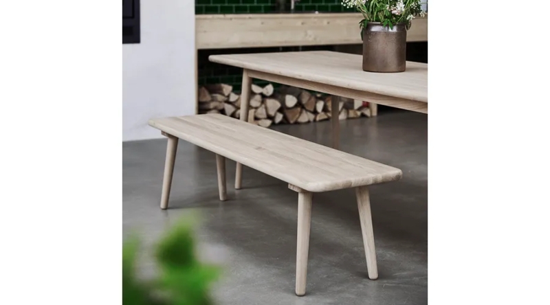 Bench Tapered Legs Rounded Edges Wood Toned Scandinavian Minimalist