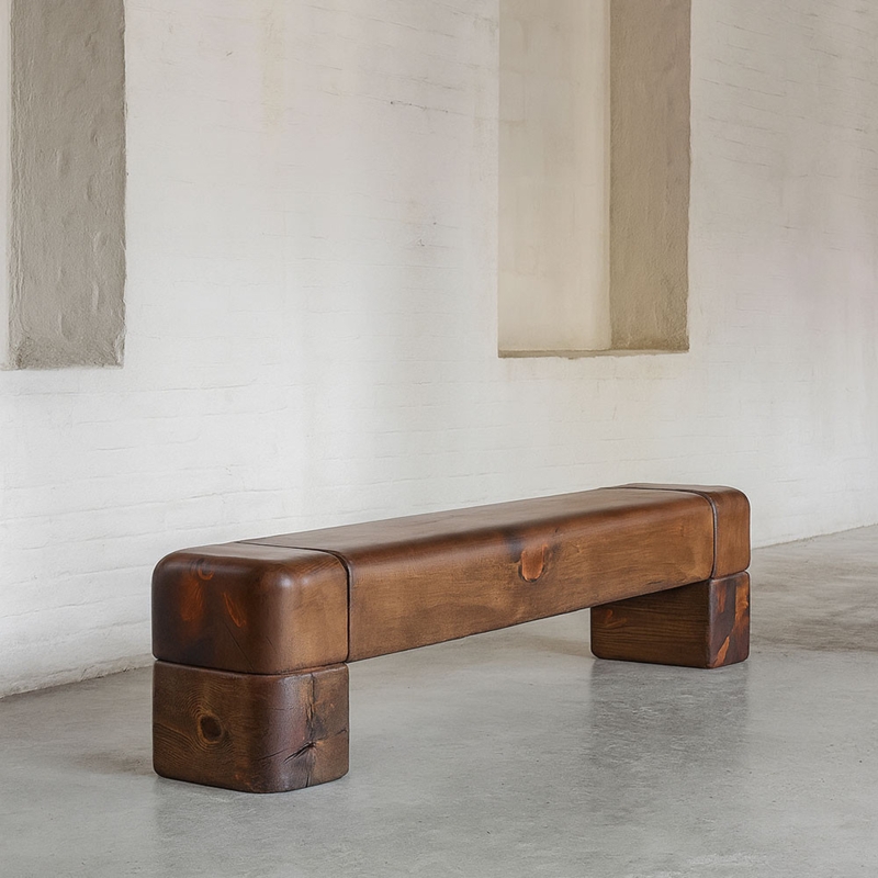 Bench: Thick Slab Seat, Chunky Legs, Matte Solid Wood for Entryway