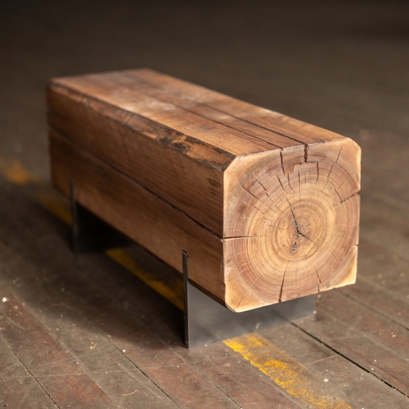 Bench Thick Wood Beam Live Edge Knife Style Legs Industrial Seating