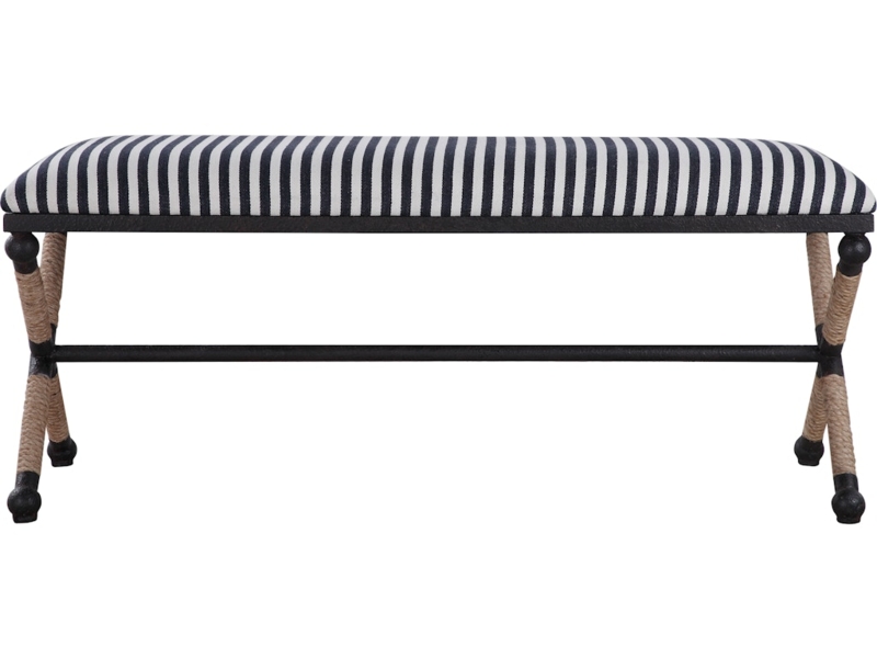 Bench Ticking Stripe, Navy and Off-White Coastal Bedroom Seating