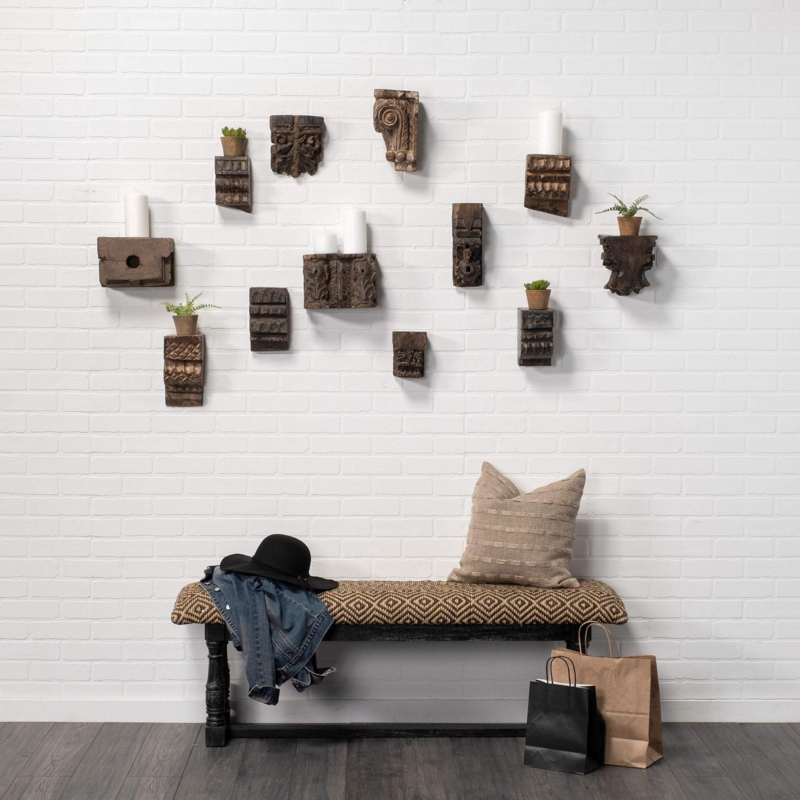 Bench Trellis Pattern Turned Legs Corbel Wall Decor Rustic