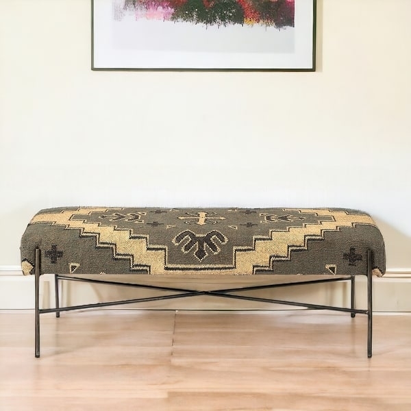 Bench Tribal Pattern Upholstery Minimalist X-Base Metal