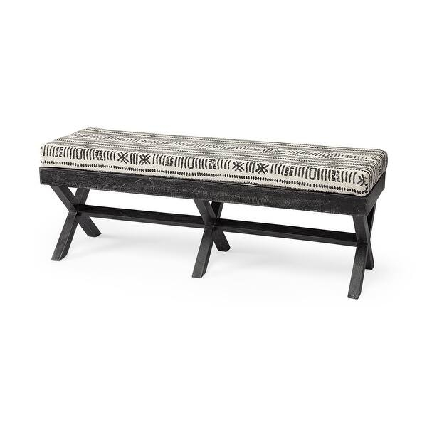 Bench Tribal Print Upholstery X-Base Frame Monochrome