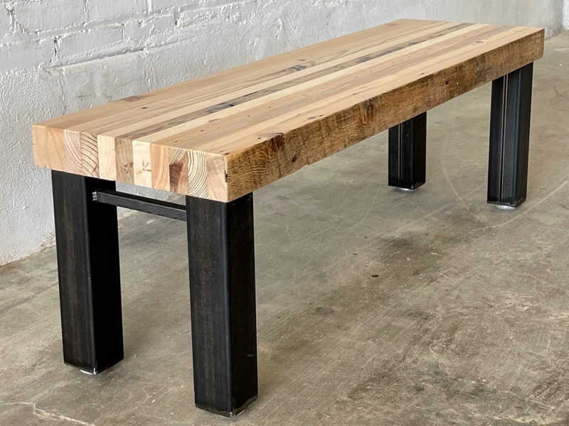 Bench Triple Leg Design Thick Slab Top Reclaimed Wood Entryway