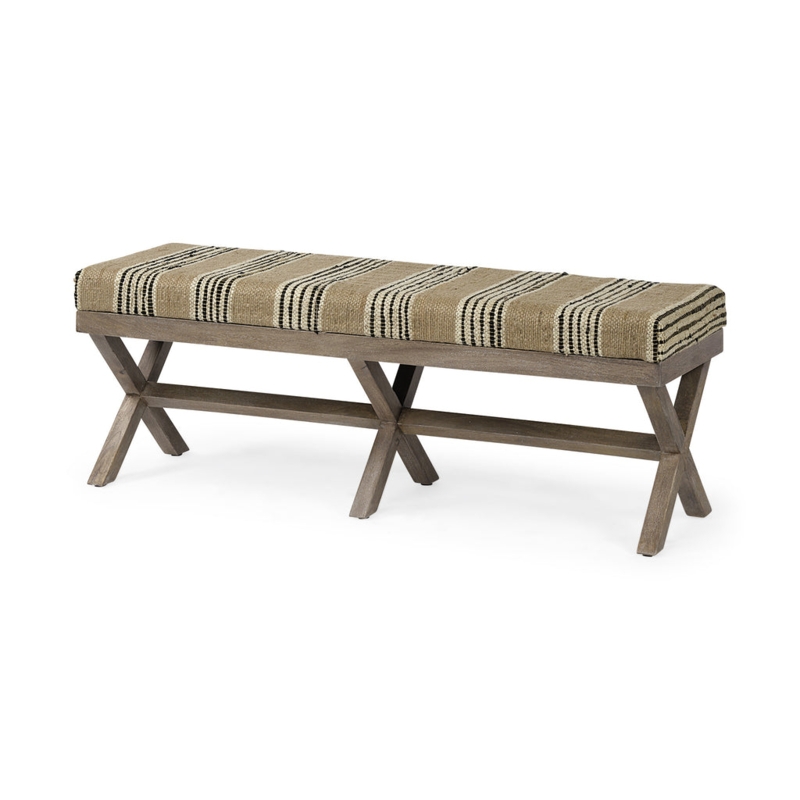 Bench Triple Leg Set X-Base Legs Striped Upholstery