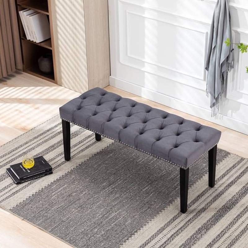 Bench, Velvet-Like with Tufting & Nailhead Trim