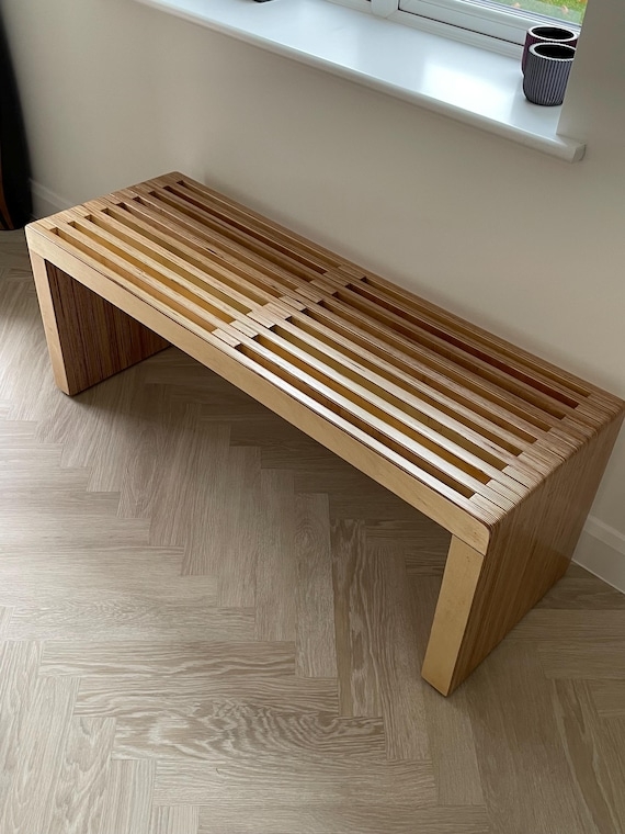 Bench Waterfall Edge Slatted Top Birch Plywood Edges