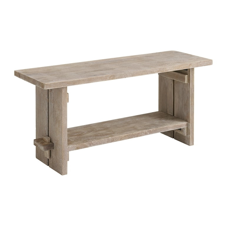 Bench Weathered Driftwood Gray Finish Slatted Seat Rustic Entryway