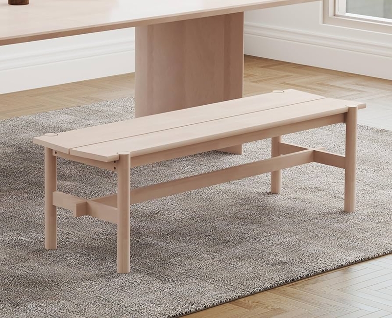 Bench Whitewashed Finish Trestle Base Exposed Joinery Rustic Modern