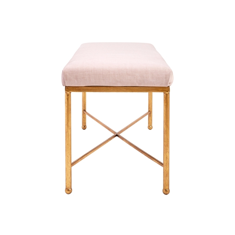 Bench with Antique Gold X-Base and Ball Feet, Blush Upholstery