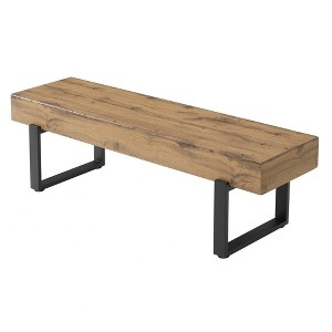 Bench with Block Feet and Open Base for Minimalist Slatted Wood Seating