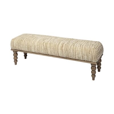 Bench with Block Legs in Cream Upholstery, Low Profile Modern Design
