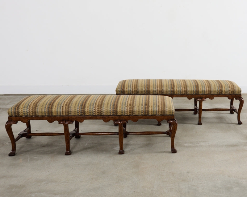 Bench with Cabriole Legs, H-Stretcher Base, and Linen-Like Fabric